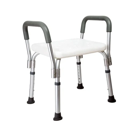Scaun pentru baie, cu suport brate, ajustabil, alb