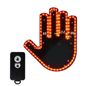 Semn LED Auto cu Telecomanda, Design Mana, 4 Moduri, Efect Vizual Stralucitor, Negru/Galben, Set 2 bucati