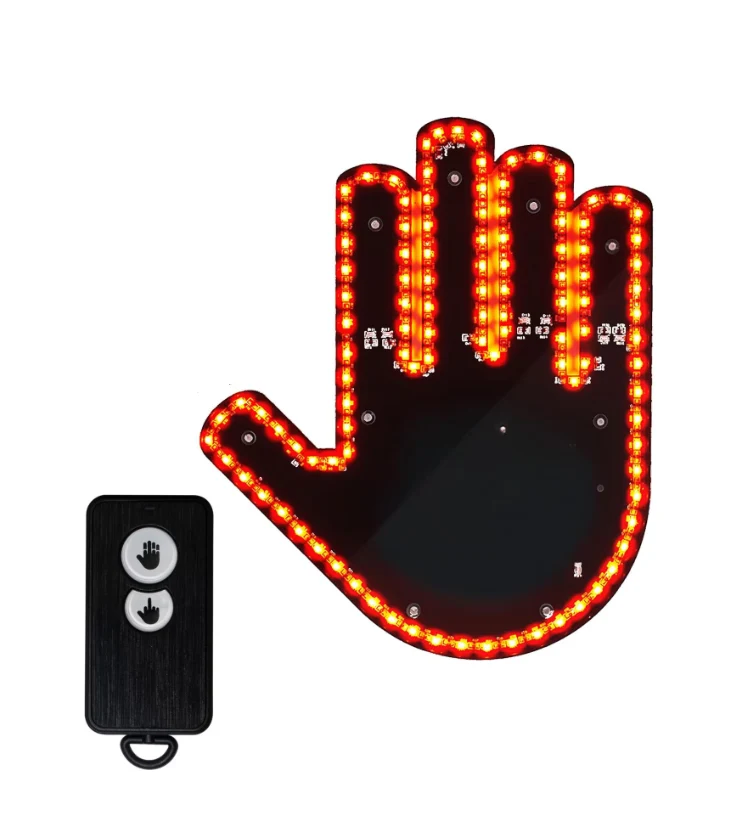 Semn LED Auto cu Telecomanda, Design Mana, 4 Moduri, Efect Vizual Stralucitor, Negru/Galben, Set 2 bucati