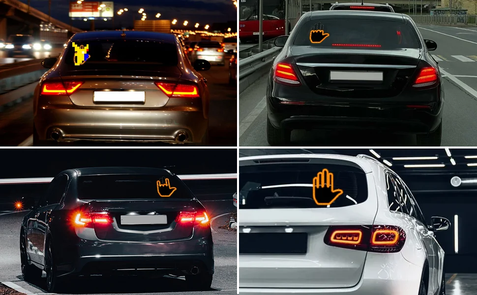Semn LED Auto cu Telecomanda, Design Mana, 4 Moduri, Efect Vizual Stralucitor, Negru/Galben, Set 2 bucati