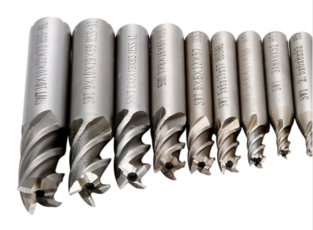Set 10X freze cilindro-frontale pentru metal, HSS 2 - 12 MM, Calitate Premium
