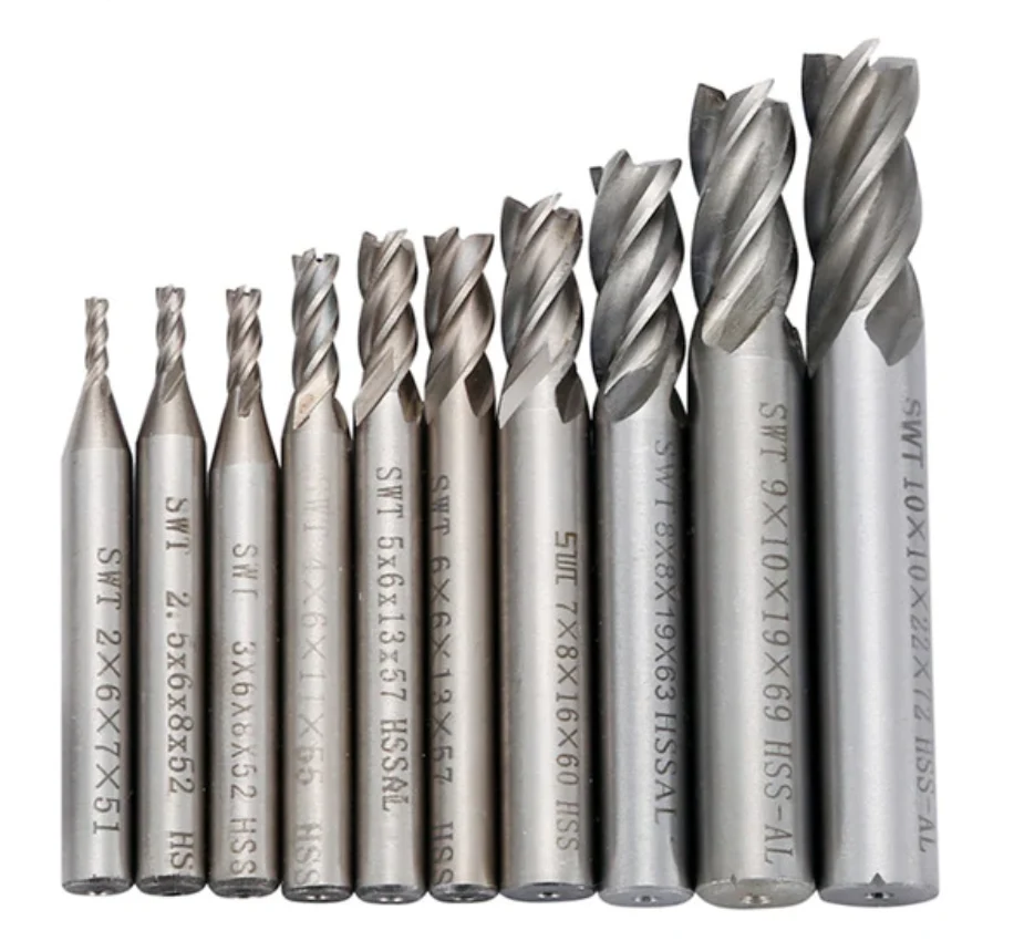 Set 10X freze cilindro-frontale pentru metal, HSS 2 - 12 MM, Calitate Premium