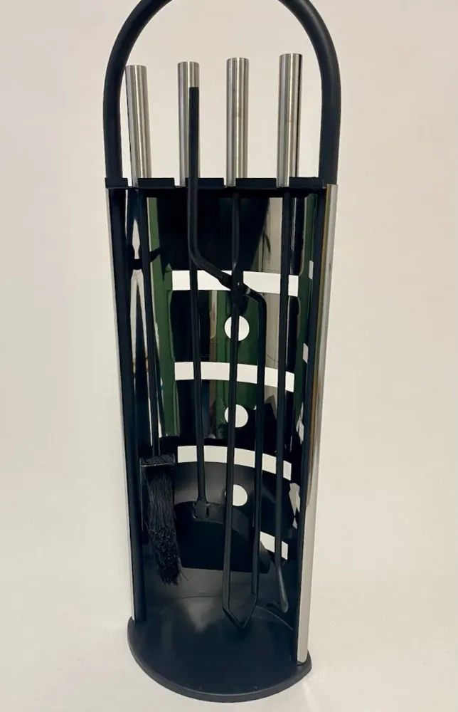 Set accesorii pentru șemineu 4 piese Negru + oțel inoxidabil lucios 68cm