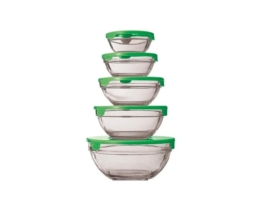 Set 5 boluri de sticla cu capac