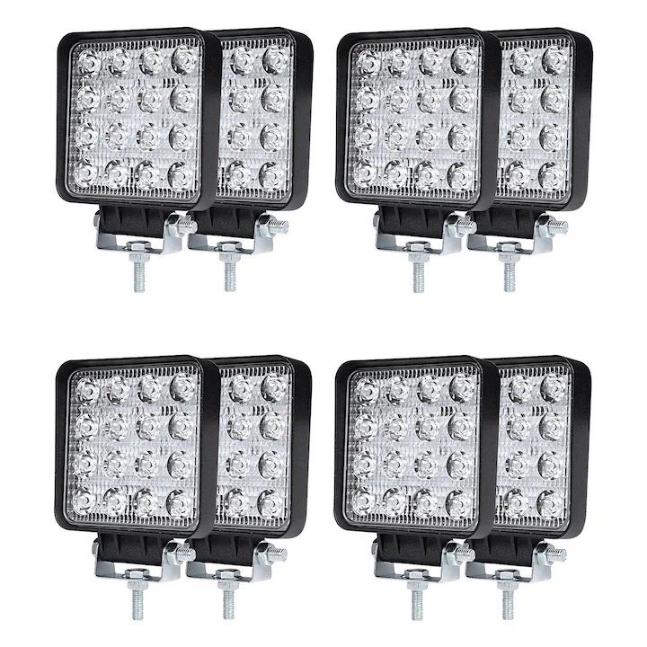Set 8 Bucati Proiectore LED Auto, Offroad, 48W, 12V-24V