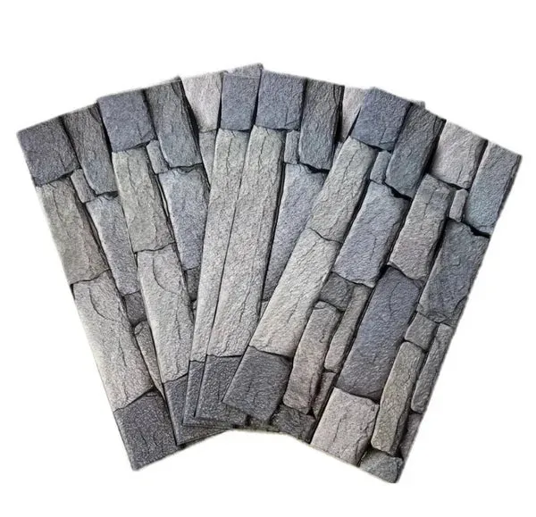 Set 10 bucati tapet autoadeziv, model piatra gri-inchis, gri-deschis
