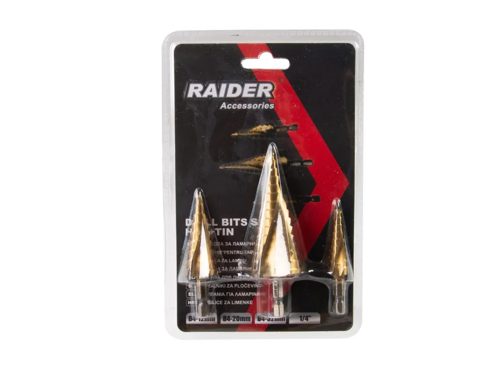 Set burghie conice trepte, 4-12, 4-20, 4-32 mm, 3 elemente, Raider 150685