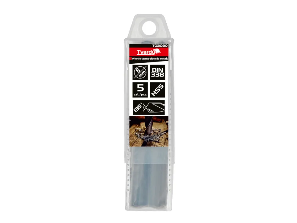 Set burghie HSS pentru metal, 8 mm, 5 elemente, Tvardy T02080
