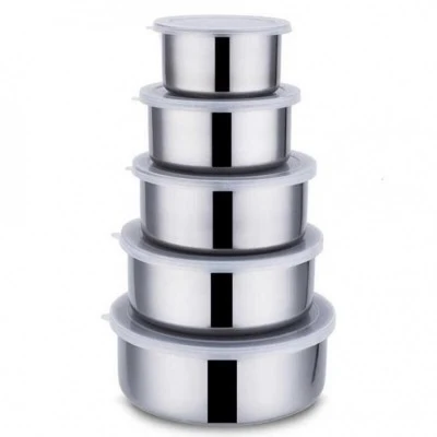Set de 5 caserole alimentare, metalice, cu capac transparent, marimi diferite