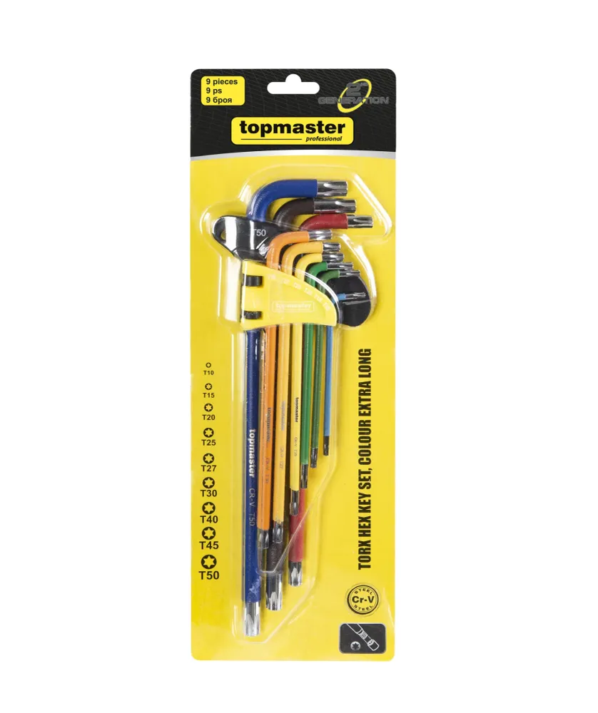 Set 9 chei torx T10-T50 extra lungi color, Topmaster 390174