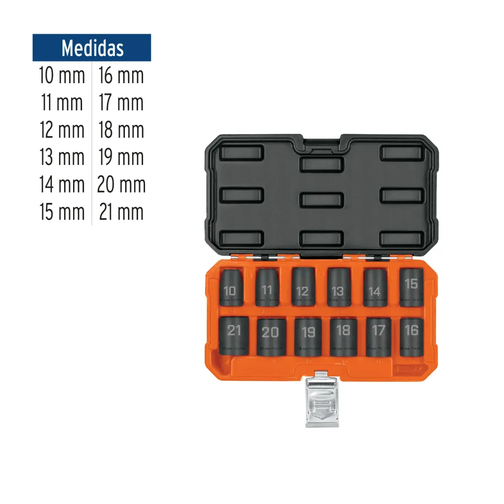 Set chei tubulare de impact, 10-21 mm, Truper