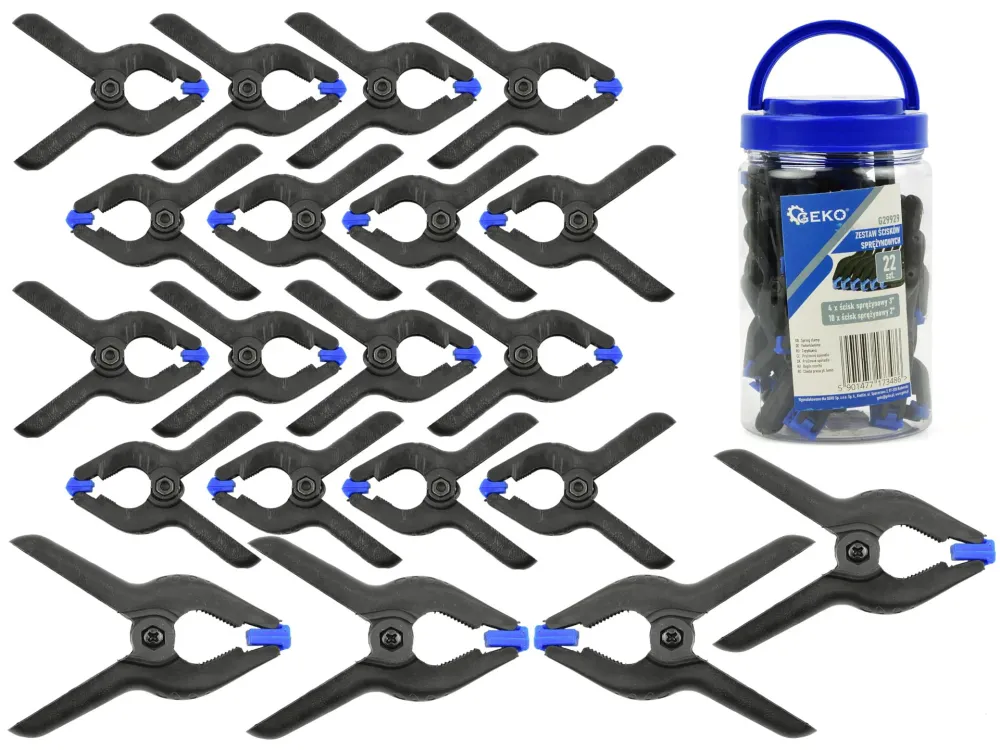 Set cleme cu arc fixare menghine, 22 elemente, Geko G29929