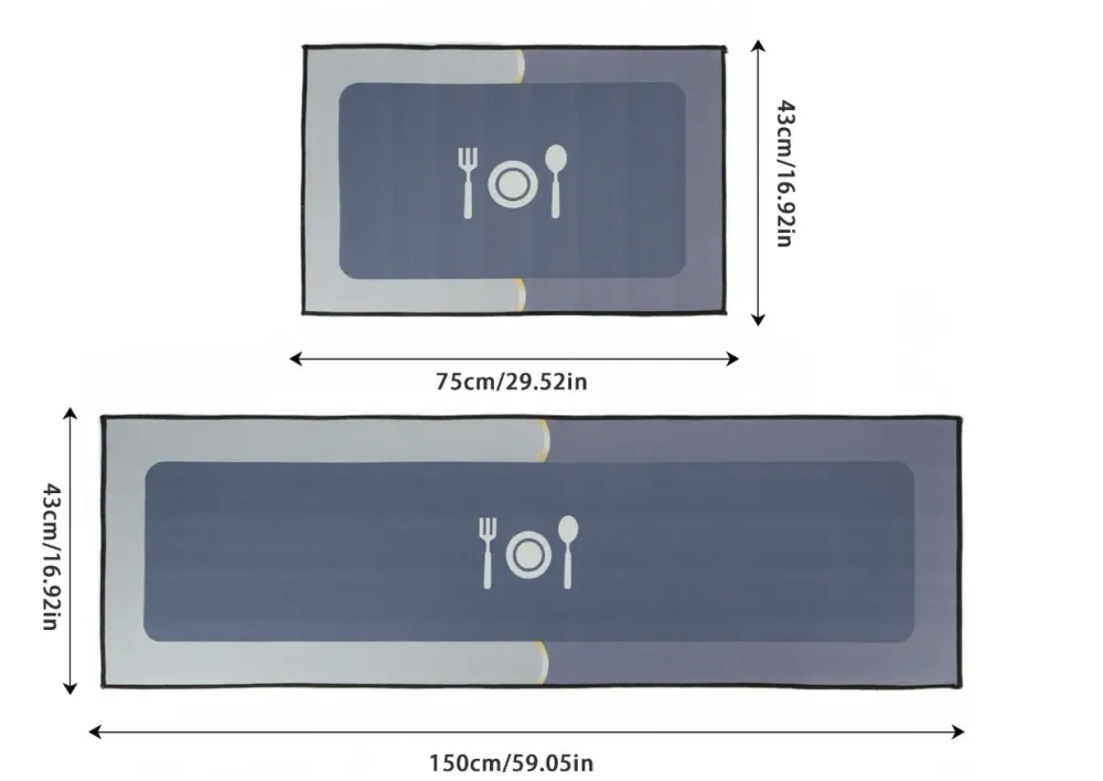 Set 2 Covorașe absorbante cu uscare rapidă, Bleumarin 150x43 cm / 75x43 cm