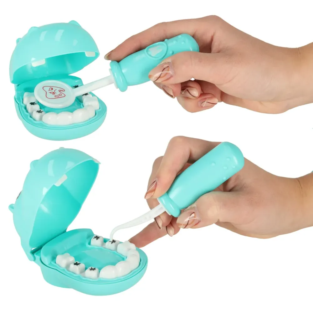 Set dentist pentru copii cu hipopotam si accesorii educative, bleu