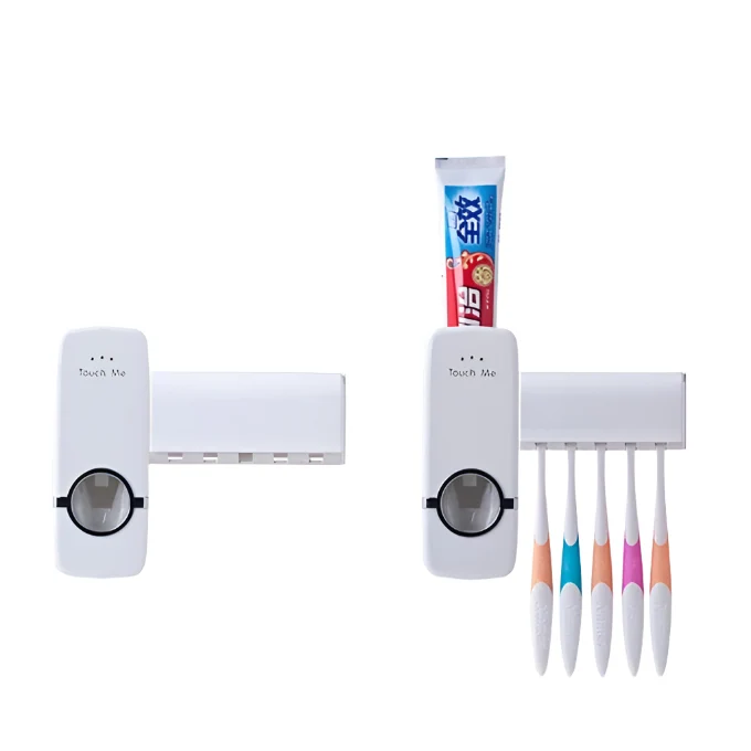 Set 2 dozatoare de pasta de dinti cu suport pentru 5 periute