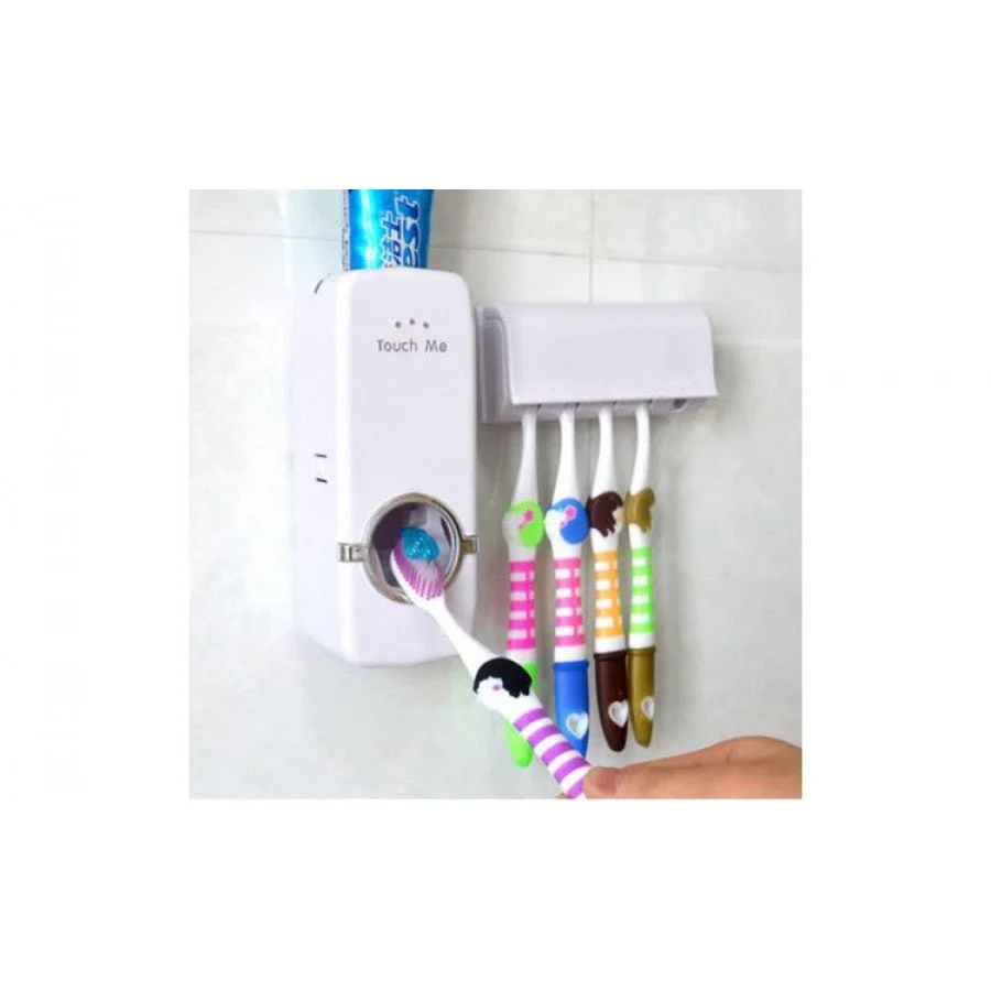 Set 2 dozatoare de pasta de dinti cu suport pentru 5 periute