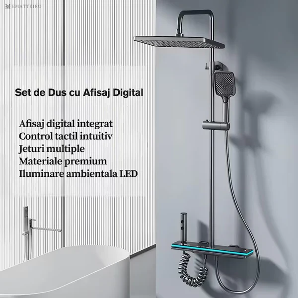Set de dus cu afisaj digital,lumina led ambientala,4 moduri de pulverizare