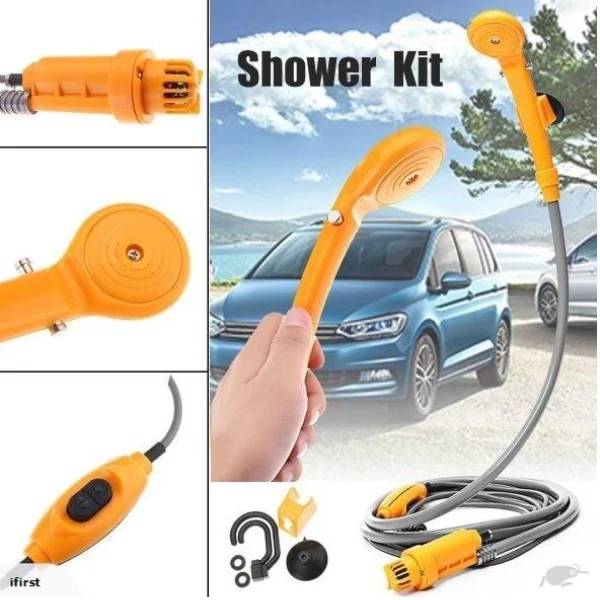 Set dus auto portabil pentru camping, 12 V, cablu 4M