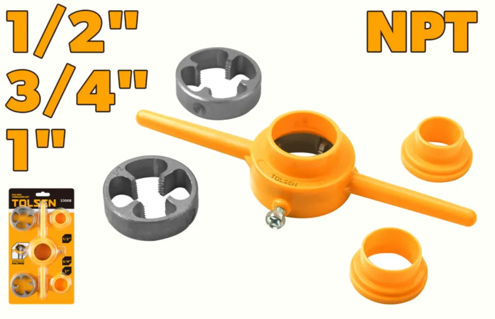 Set 3x filiere pentru filetare tevi PVC/PPR, 1/2”, 3/4”, 1” PREMIUM