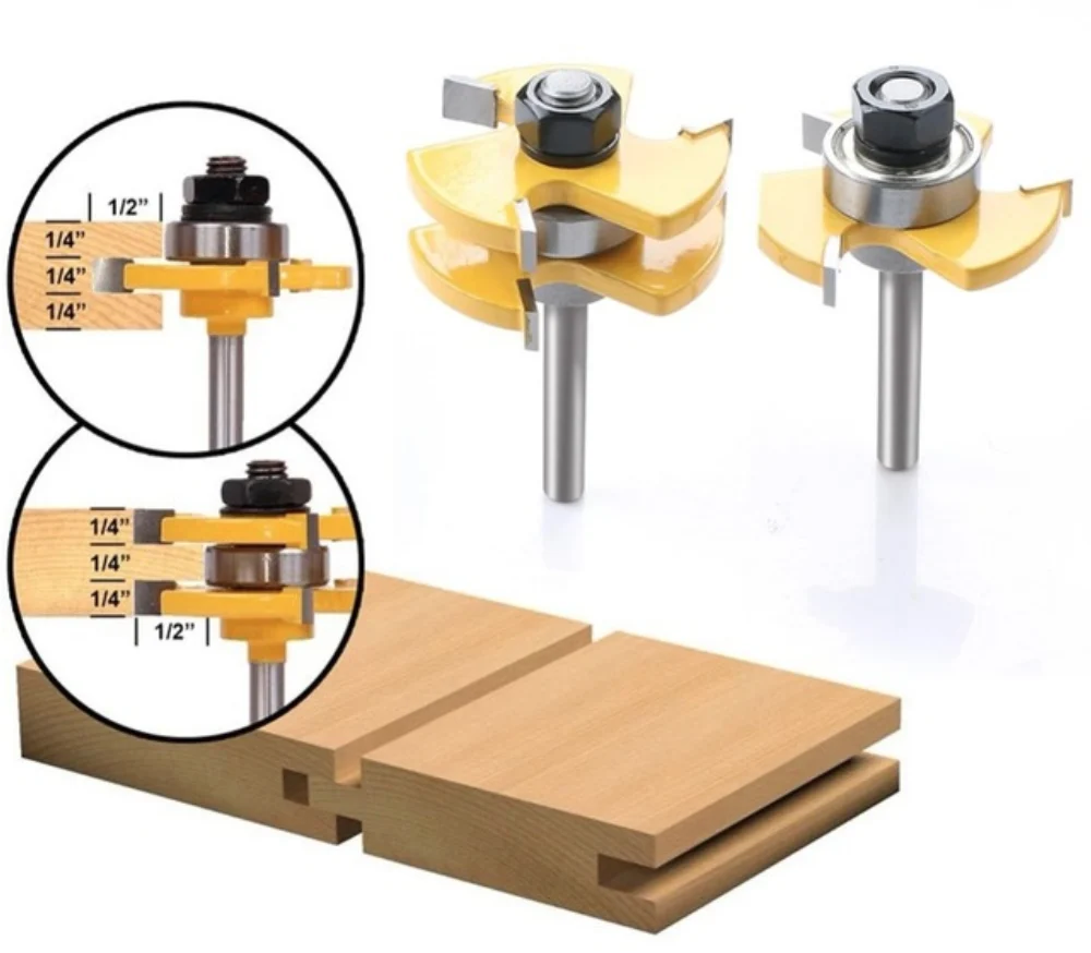 Set 2x freze imbinari lemn 18mm ”T” lamba si uluc, nut si feder, coada 8mm