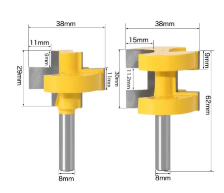 Set 2x Freze Lemn Dinte Patrat/Drept, Imbinari Lamba Uluc - Coada 8mm