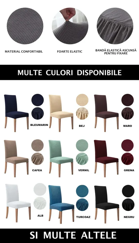 Set 6 huse universale pentru scaune-material elastic,diverse culori