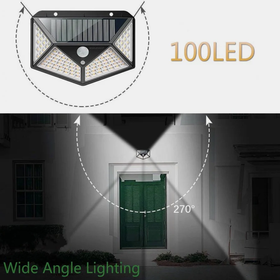 Set 3 lampi 100 LED, 3 moduri de functionare, incarcare solara si senzor de miscare