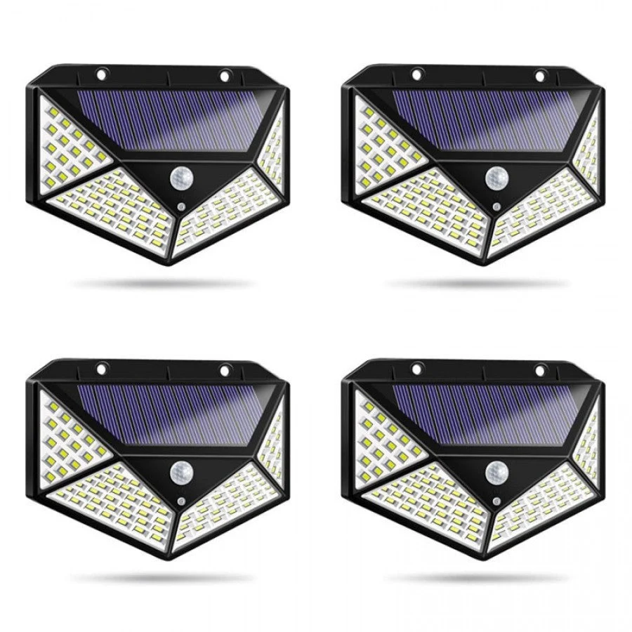 Set 4 lampi 100 LED, 3 moduri de functionare, incarcare solara si senzor de miscare