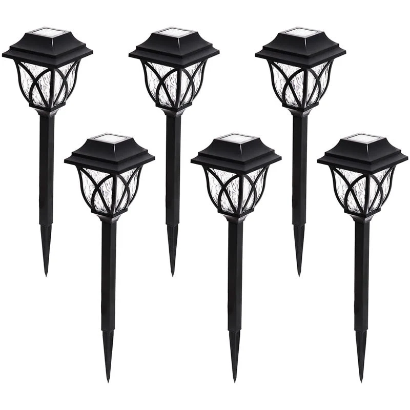 Set 6 lampi solare pentru gradina tip felinar, negru