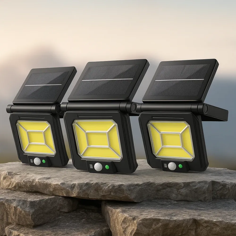 Set 3 Lampi solare de perete cu senzor si led cob