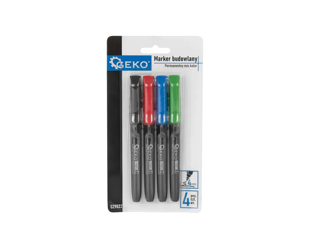 Set 4 markere de constructie colorate, 4 mm, Geko G29022