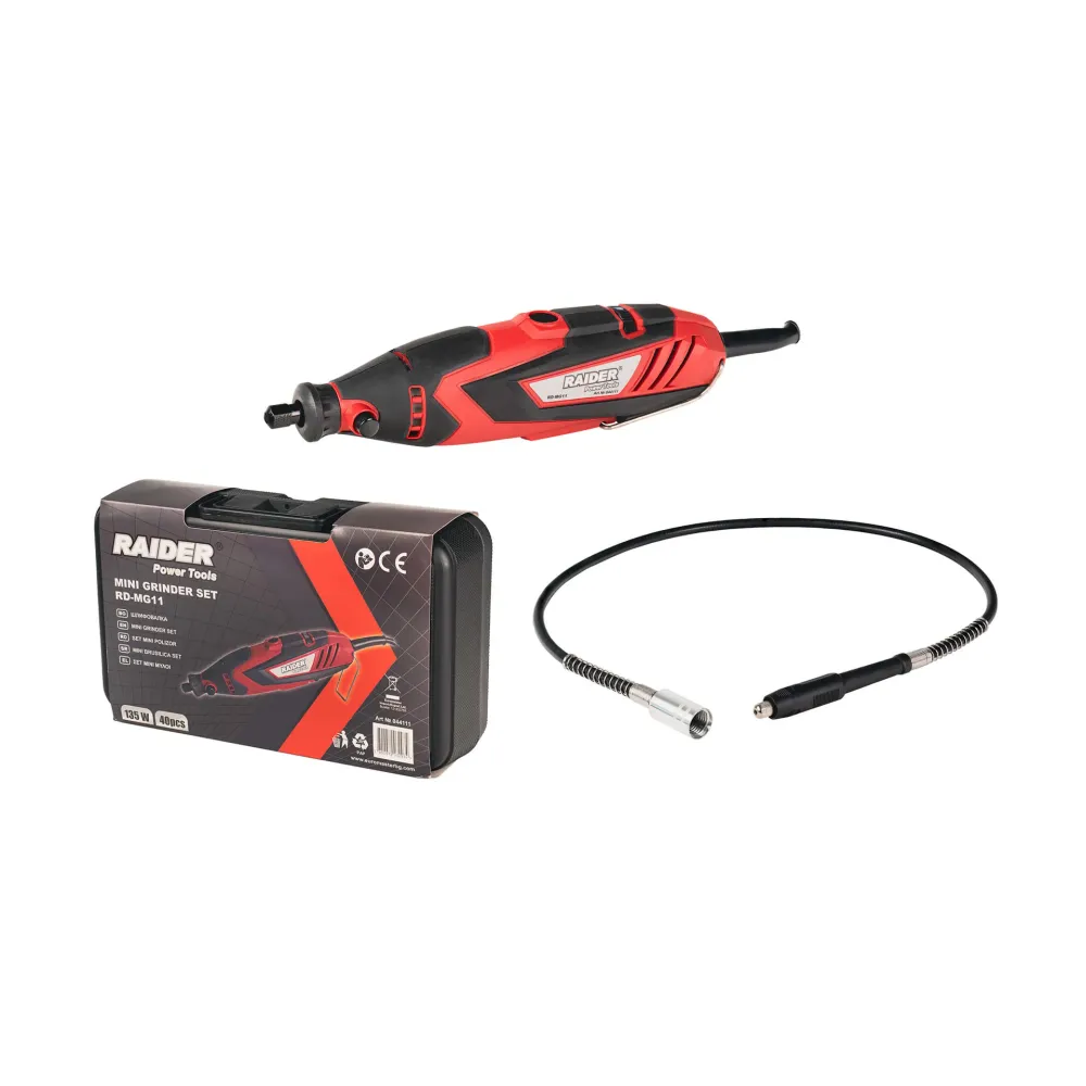 Set mini polizor drept cu accesorii RD-MG11, 135 W, viteza variabila, 40 elemente, Raider 044111