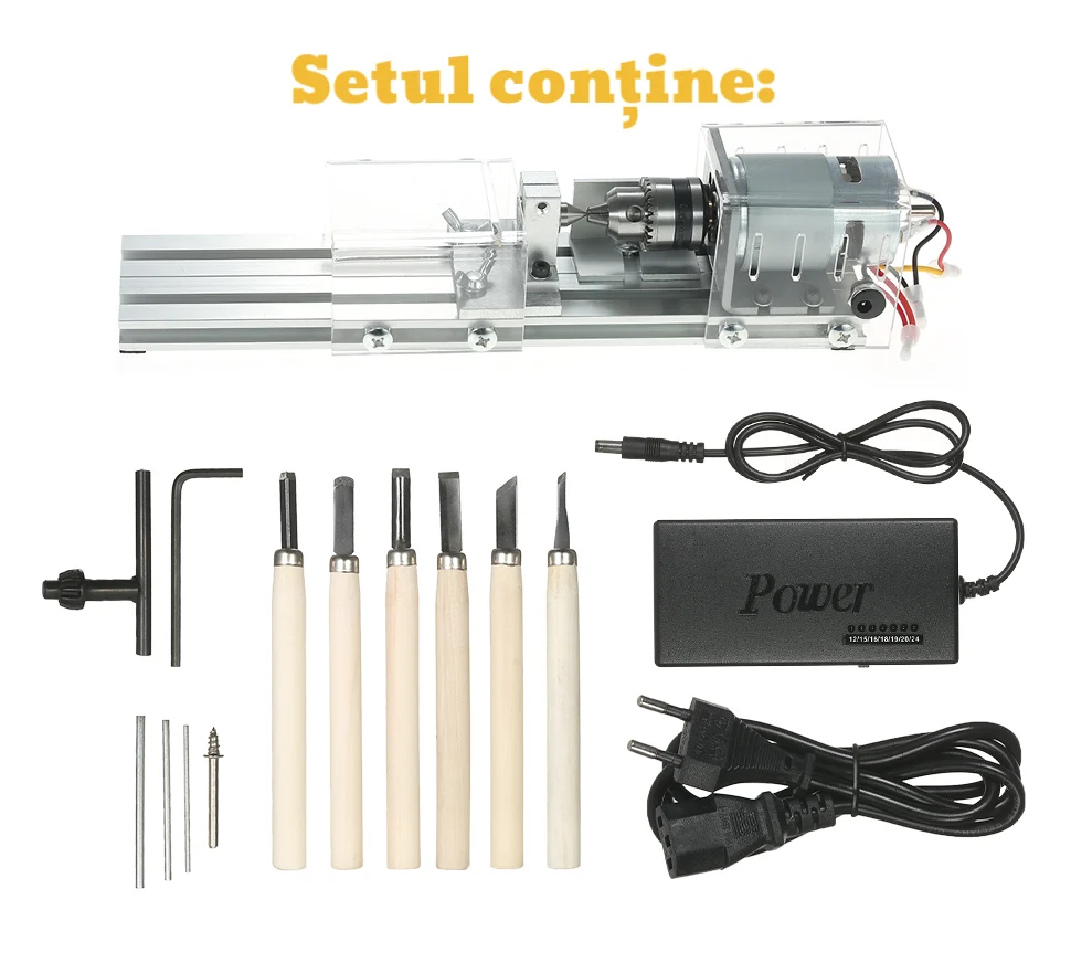 Set mini strung hobby pentru prelucrat lemn, 100W, cu dalti