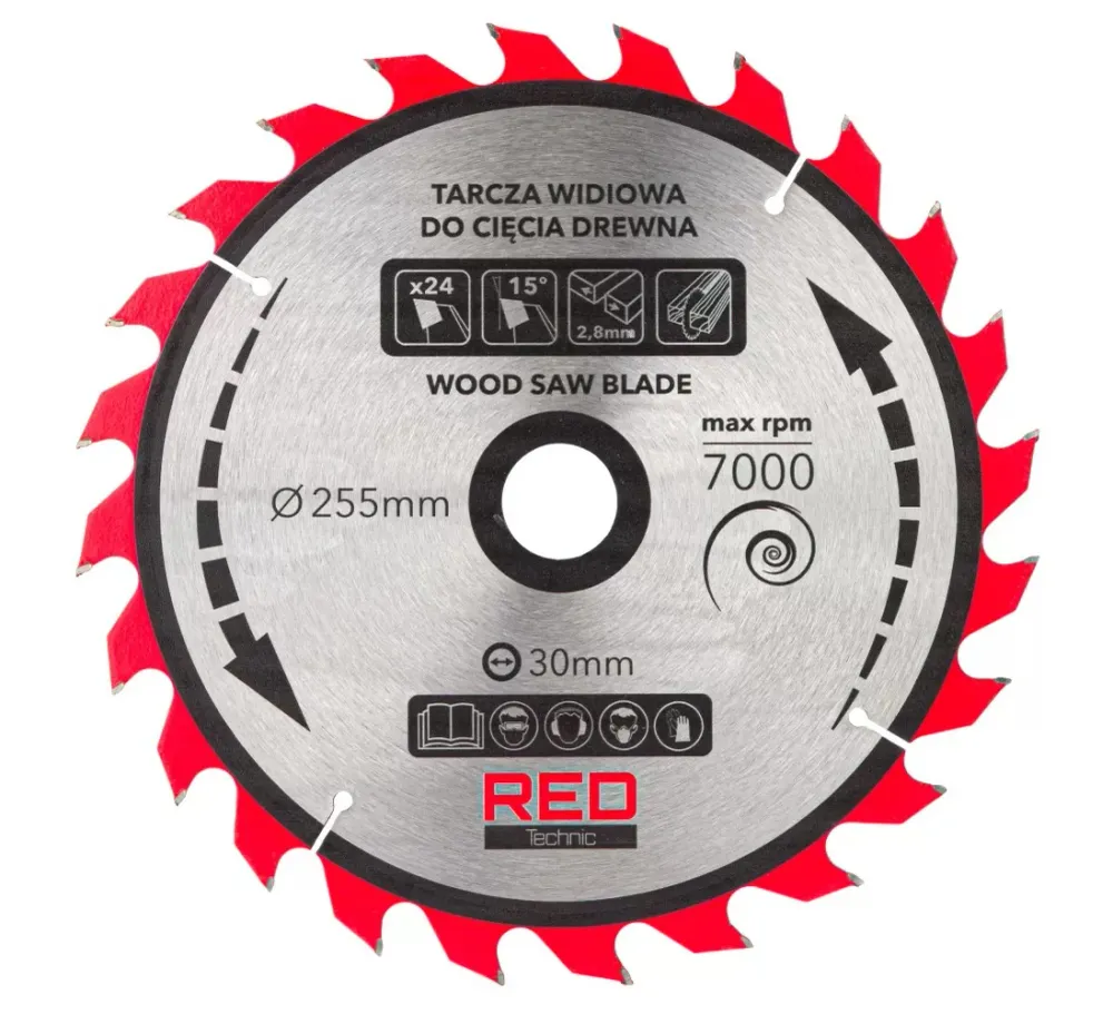 Set panze circulare pentru fierastrau, 255 x 30 mm, taiere 2.8 mm, 5 elemente, Red Technic RTZTWD0082