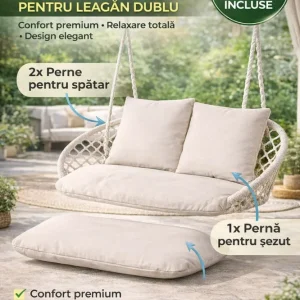 Set perne leagăn gradină, Gardlov, cuib dublu, crem, 110x62x12cm, 3 piese