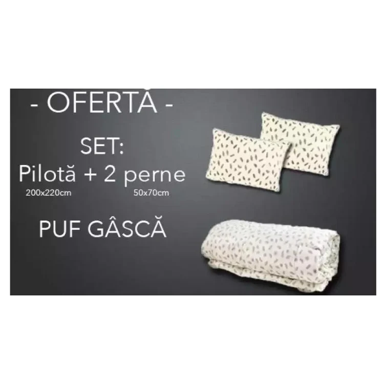 Set Pilota Puf Gasca + 2 Perne Puf Gasca 50x70 cu invelis din bumbac
