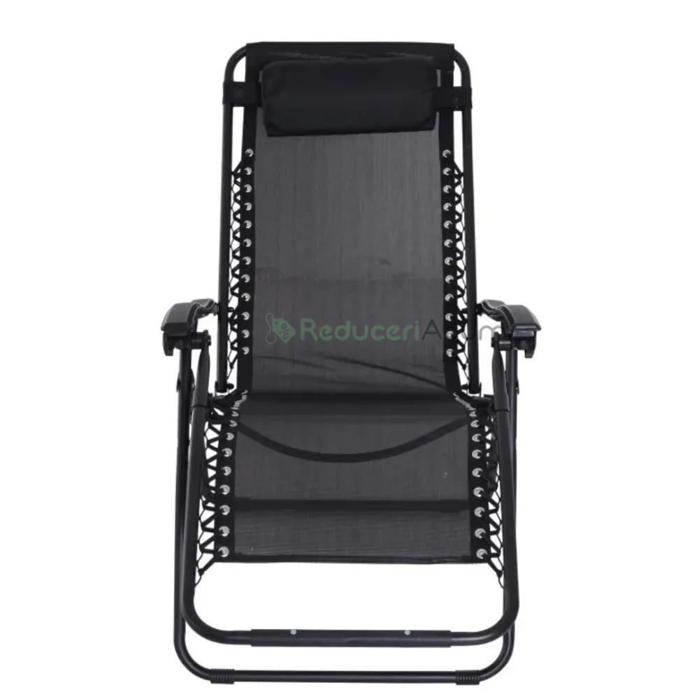 Set 2 Sezlong Scaun Pliabil din Textilen, Negru, 90x65x110cm