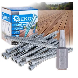 Set suruburi pentru terasa, 4.5 mm x 60 mm, bit T15, 250 bucati, Geko G30181