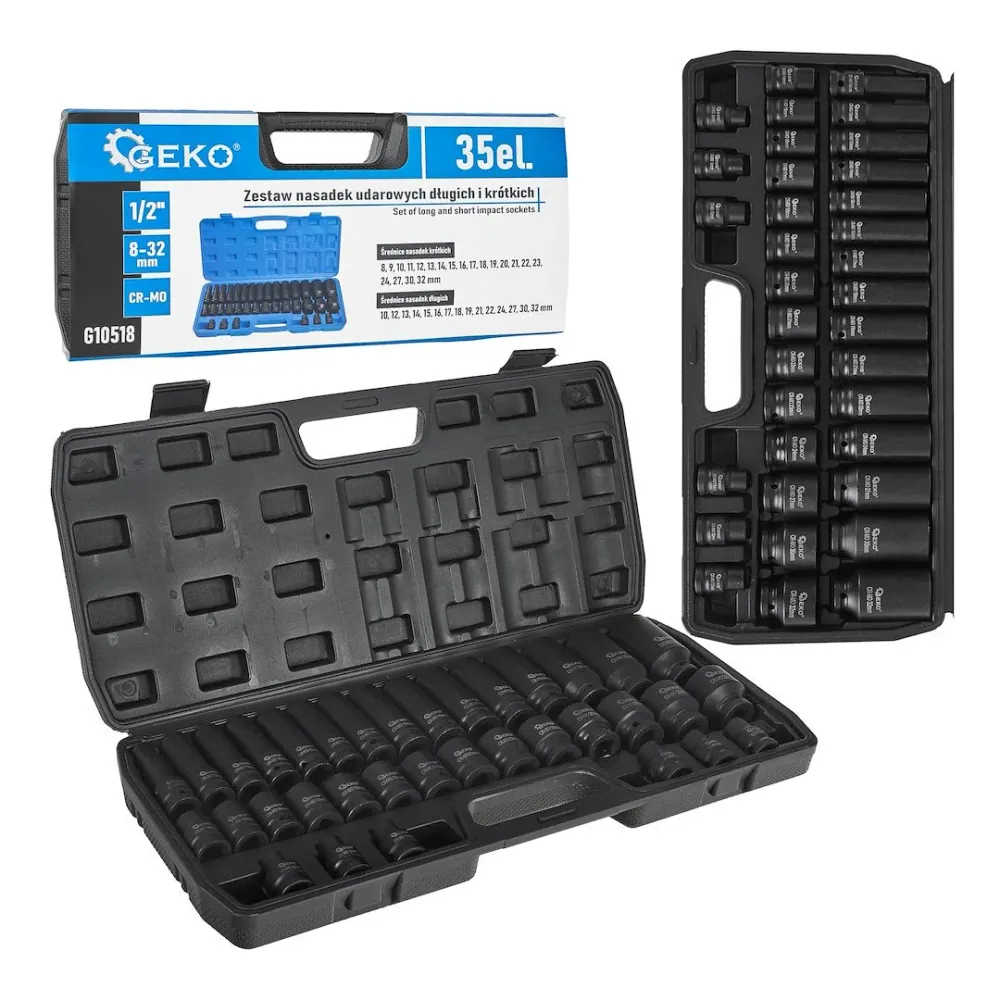 Set tubulare de impact 1 / 2", 8-32 mm, 35 bucati, Geko G10518