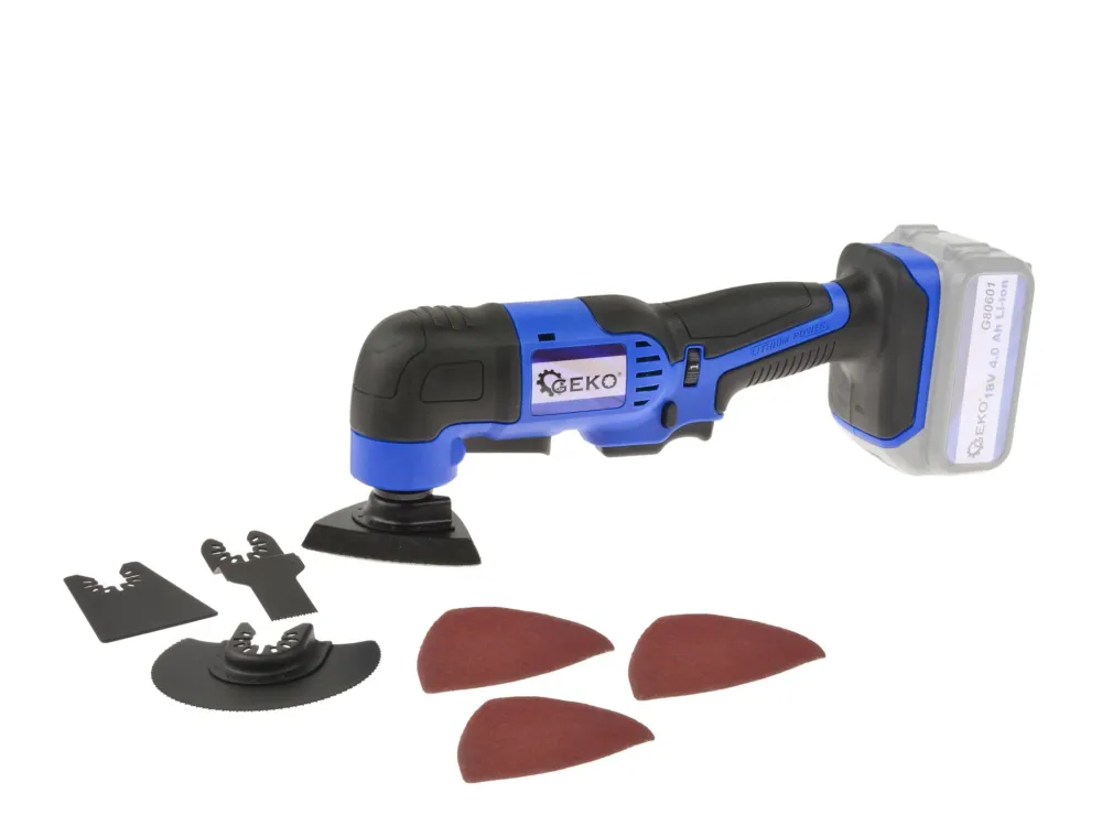 Set unealta multifunctionala cu accesorii, acumulator 2Ah, incarcator 18V, Geko G80617-2