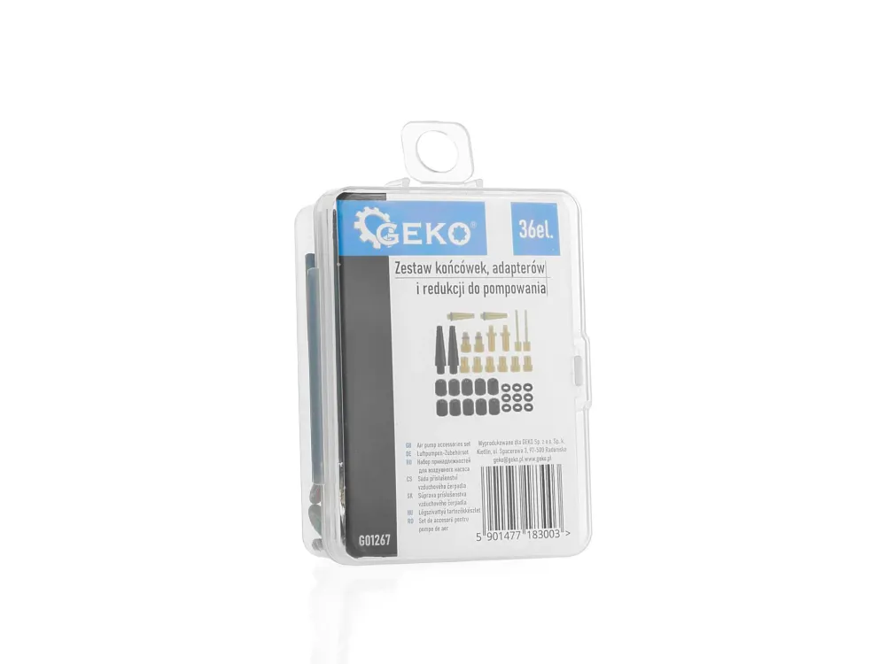 Set varfuri, adaptoare si reductoare pentru umflare anvelope, 36 elemente, Geko G01267
