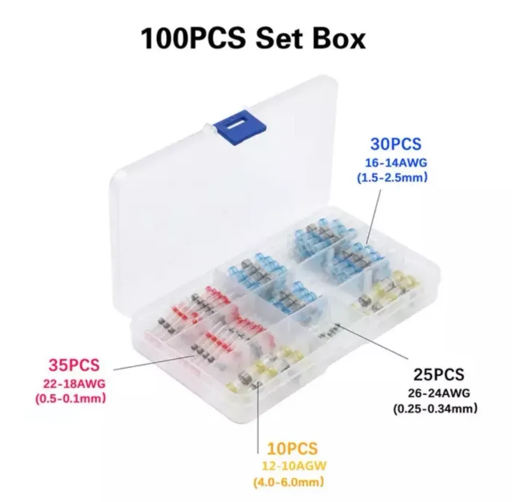 Set x100 Conectori Termocontractibili Impermeabili cu Cositorire Pt. Fire
