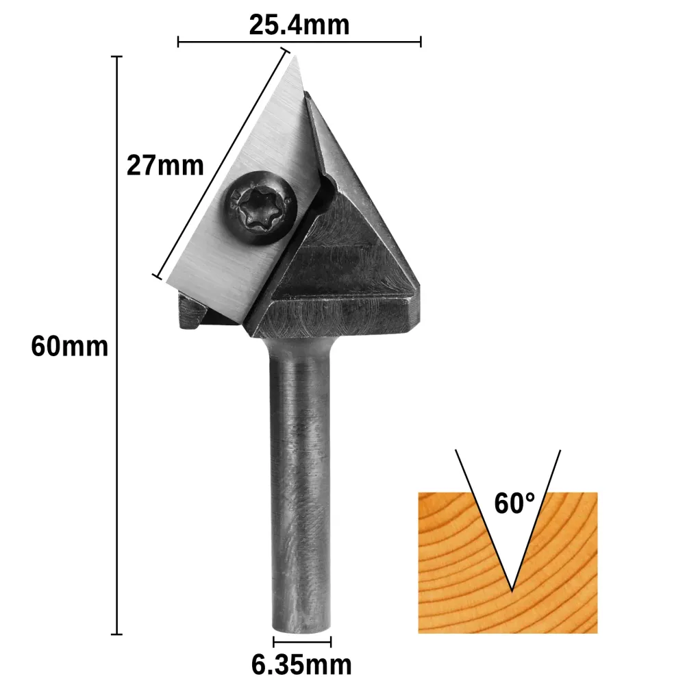 1/4" Shank,60 Degree V Groove Router Bit, 1" Cutting Diameter, Carbide Insert, Woodworking Carving