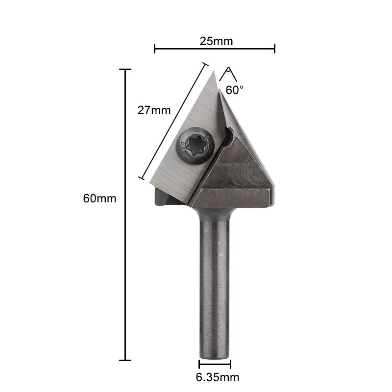 1/4" Shank,60 Degree V Groove Router Bit, 1" Cutting Diameter, Carbide Insert, Woodworking Carving