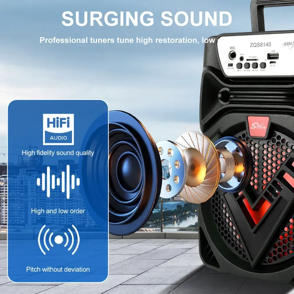 Speaker Bluetooth Portabil 6.5'' cu LED Multicolor și Funcție Hands-Free