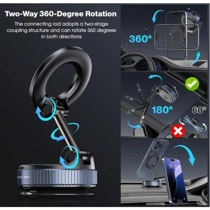 Suport auto magnetic pentru telefon, reglabil 3 axe, rotatie 360°