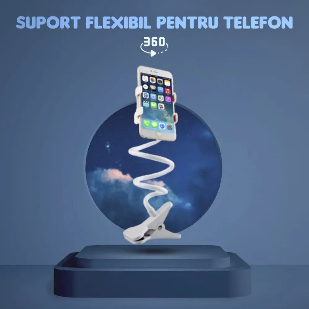 Suport de telefon flexibil, rotire la 360 grade, Alb