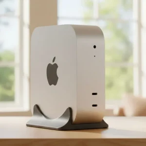 Suport vertical minimalist pentru Apple Mac Mini M4, design elegant, stabil, optimizare spațiu