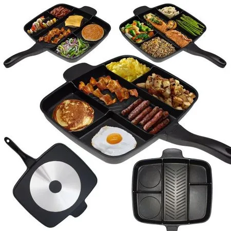 Tigaie grill multifunctionala - cu 5 compartimente pentru gatit