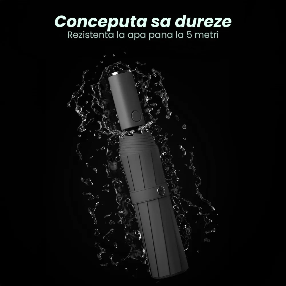 Umbrela pliabila Timebox, cu lanterna LED, Negru